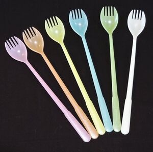 1950s Tupperware Fork-O-Spoons Millionaire Line Spork Pastel Fork Spoon Set of 6
